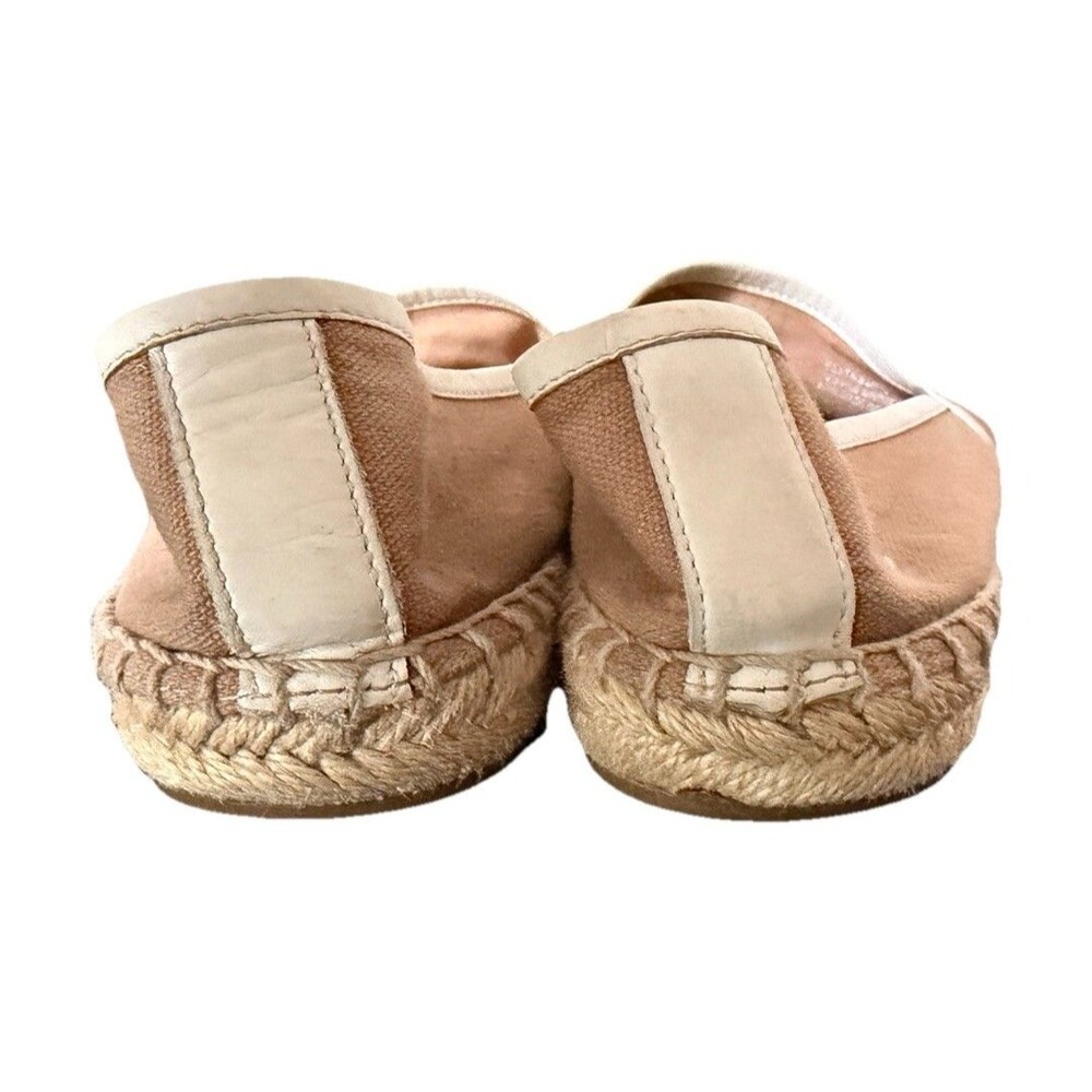 Tory Burch Logo Canvas Espadrille Flat Slip On Shoe Size 8.5 Cream - Picture 5 of 10